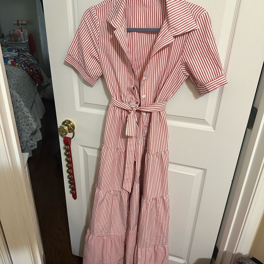 Red and White Striped Maxi Dress